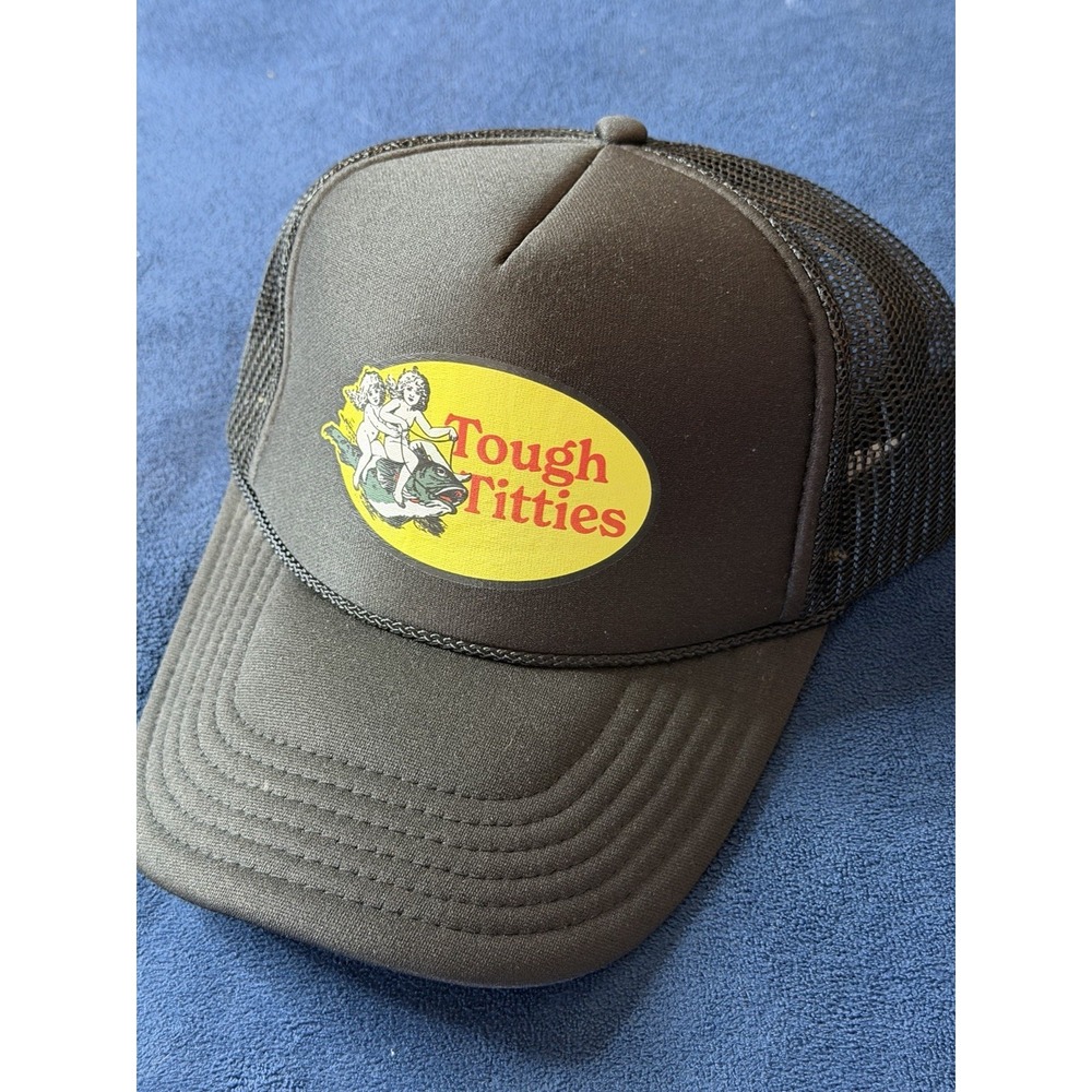 Vtg Otto Tough Titties Bass Pro Style SnapBack Trucker Hat Black 90s Mens OS